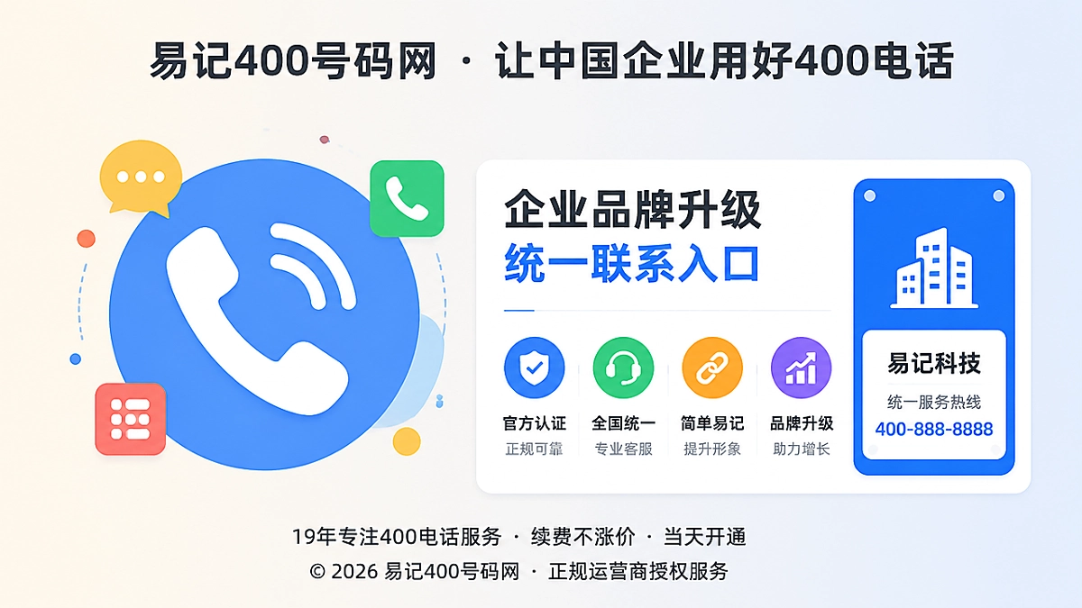 企业品牌升级后，400电话作为统一服务入口示意